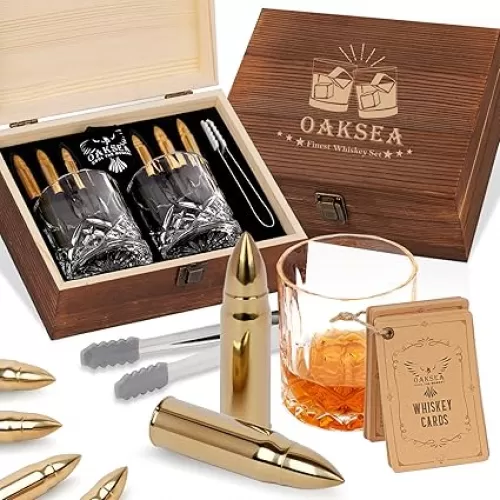 Gifts for Men Dad Husband, Anniversary Birthday Gifts for Him Boyfriend, Reusable Stainless Steel Whiskey Stones and Whiskey Glasses Set, Cool Burbon Scotch Cocktail Set Gifts Stocking Stuffers