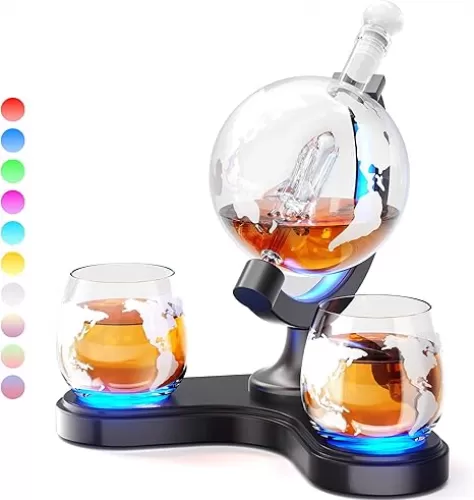 Gifts for Men Dad, Kollea Unique Light Up Whiskey Globe Decanter Sets with 7 RGB Colors, Cool Christmas Birthday Gift for Men, Funny Anniversary Present for Him Husband
