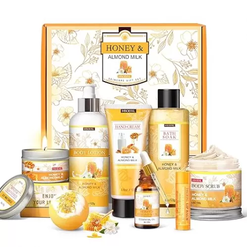Gifts for Women, Birthday Gifts for Women, 9 Pc Almond Milk & Honey Bath and Body Gifts Set, Self Care Gifts Spa Gifts Basket, Relaxing Bath Sets for Mom, Girlfriend, Sister, Female Friends, Coworker
