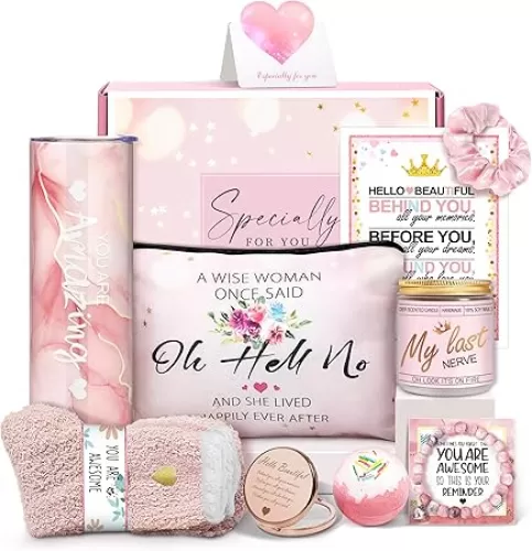 Gifts for Women, Birthday Gifts for Women Friendship, Spa Gifts Basket with Wine Tumbler, Gift Set for Women, Self Care Gift Idea for Mom, Her, Female Friend, Sister, Wife, Unique Gifts for Women