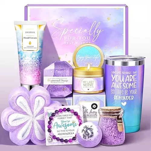 Gifts for Women, Birthday Gifts for Women, Sister, Wife, Teacher, 9pcs Lavender Care Package Gifts Set, Get Well Soon Gifts for Woman, Thinking of You Gift , Christmas Gift Sets for Her