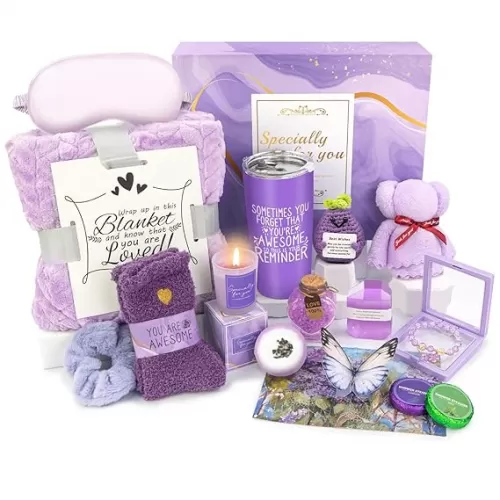 Gifts for Women Spa Basket, Lavender Spa Gift Basket, 16 Pcs Self Care Package for Women, Mom, Wife, Girlfriend, Sister, Unique Get Well Sets for Birthday, Mother