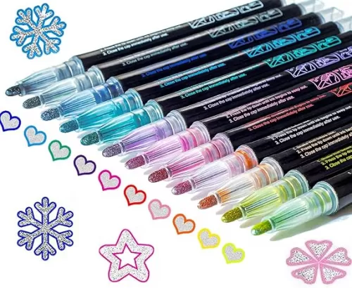 Glitter Markers Outline Glitter Pens: 12 Shimmer Metallic Tween Teen Girl Gifts Trendy Stuff 4-16 Year Old, Arts Crafts Kids Ages 8-12, Art Supplies Kids 6-8 9-12 10-12, Cute Cool Fun Crafts Girls 8-12