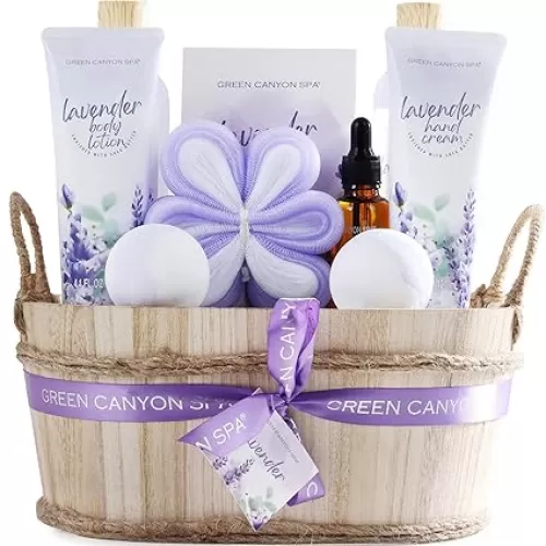 Green Canyon Spa Gift Baskets for Women 11pcs Lavender Bath Gift Sets with Body Lotion, Essential Oil, Spa Gifts for Women, Mothers Day Gift Sets for Her, Bath Sets for Her Gifts