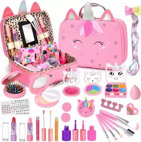 Heaning Kids Washable Makeup Girls Toys - Real Makeup Kit Kid Make up Set for Toddlers Children Princess Dress Up Christmas Birthday Gifts Toys for 3 4 5 6 7 8 9 10 11 12 Year Old Girls