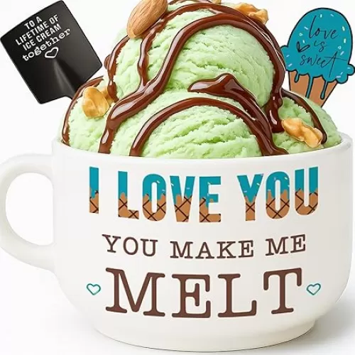 I Love You Gifts for Him, Romantic Gifts Ideas for Boyfriends Husband Birthday Anniversary Valentines Day, Novelty Men Ice Cream Ceramic Bowl with Shovel Spoon Set