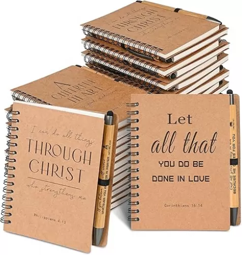 INSADA 30 Sets Bulk Christian Spiral Notebooks with Bamboo Pen Prayer Journal, Small Notepad (5.43”x4.33”) - inspirational Gifts for Church Members, Bible Study Groups & Church Families