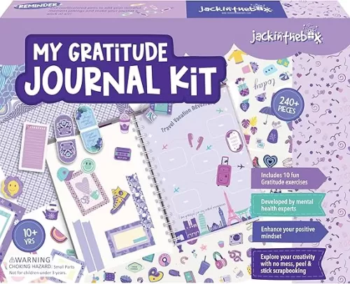 jackinthebox Gratitude Journal Kit for Girls Ages 8-12, 242 pcs, Scrapbooking Journal Set for Teen & Tween Girls, 10 Fun Gratitude Exercises, Journal Art & Craft Kit, Ideal Gift for Girls 8 9 10 11 12