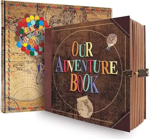 JIMBON Our Adventure Book Scrapbook Photo Album Retro Style Embossed Letter Cover Travel Diary Journal Scrap Book Kit For Couples, Memory Book For Anniversary Wedding