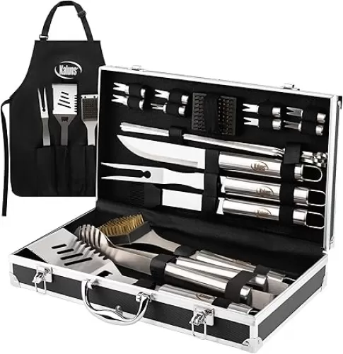 Kaluns Grilling Accessories, Birthday Gifts for Men Grilling Gifts, Heavy Duty Stainless Steel BBQ Grill Tools Set for Outdoor Grill with Aluminum Case and Apron, Husband Dad Gifts for Christmas