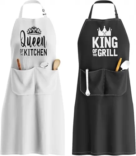 King & Queen Apron Set - Wedding Engagement Gifts for Couples, Funny Kitchen Gifts for Couples, Husband, Wife, Boyfriend, Girlfriend, Him Her, Bridal Shower Gifts, Unique Valentine