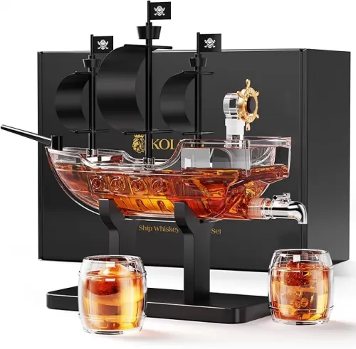 Kollea Birthday Gifts for Men Dad, Pirate Ship Whiskey Decanter Set with 2 Glasses, Liquor Dispenser for Home Bar, Funny Gift Ideas for Him, Husband, Father, Boyfriend, Anniversary, Sailor & Captain