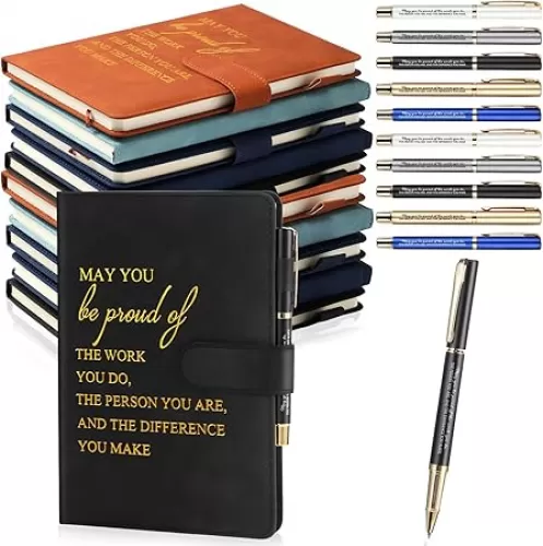 Kosiz 20 Pcs/10 Sets Employee Appreciation Gifts Bulk Inspirational A5 Leather Notebook Ballpoint Pen Journal for Coworker Team Teacher Housekeeping Thank You Gift(Multicolor, May You Be Proud)