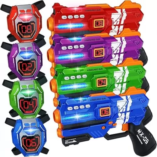 Laser Tag Guns Set of 4 Laser Tag Guns with Digital LED Score Display Vests, Gifts for Teens and Adults Boys & Girls, Adults and Family Fun, Gift for Kids Ages 8 9 10 11 12+Year Old Boy