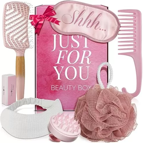 Lily England Mom Birthday Gift Set - 7-Piece Luxury Spa Gift Kit with Brush & Eye Mask - Attractive Birthday Gifts for Mom - Birthday Gift for Ultimate Self-Care Pampering