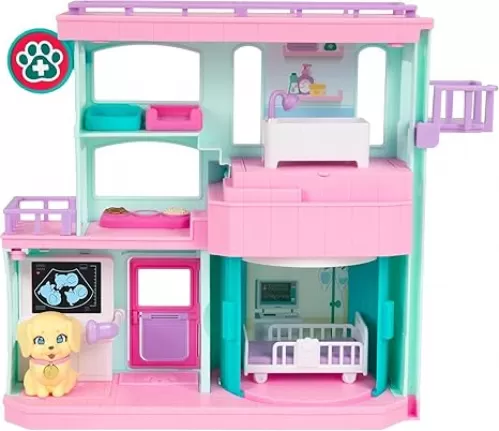 Little Live Pets Mama Surprise Families Pet Vet Playset, Baby Care Clinic Animal Hospital Play Set, 3 Puppies, Accessories, Vet Toy Gifts for Kids 5+