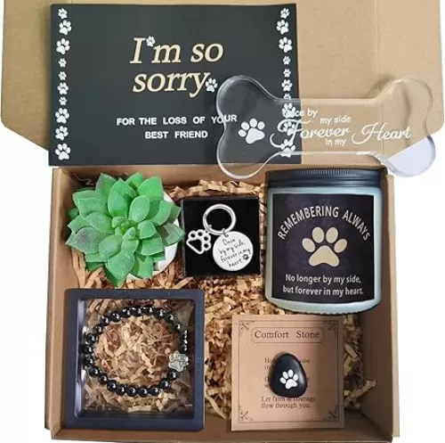 Loss of Dog Cat Pet Sympathy Gift, The Perfect Way to Express Your Condolences Dog Memorial Gifts for Loss of Dog Remembrance Gift Basket for Friends Family (Black)