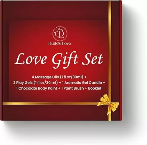 Love Gift Set - Valentine Day Couples Gift | All Organic Massage Oils for Date Night, Chocolate Body Paint, Play Gel & Scented Candle Fun Travel Kit | Special Night Romantic Unforgettable