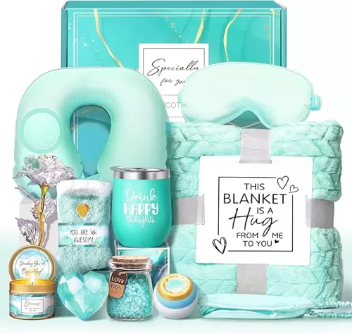 LUCOTIYA Birthday Gifts for Women Self Care Gifts Get Well Soon Gifts, Ocean Relaxing Spa Gift Basket Care Package with Blanket, Idea Thinking of You Gifts for Mom Her Best Friends Sister Wife