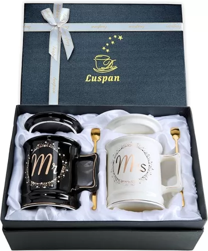 Luspan Wedding Gifts, Mr and Mrs Coffee Mug Gifts for Couples, Bride and Groom