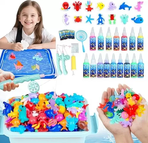 Magic Water Elf Toy Kit，Aqua Fairy Water Gel Kit-16 Magic Gesl&15 Molds-Make Water Pets with Fishing Set - Fun Kids DIY Craft Kit, Birthday Gift & Party Favors for Kids Ages 3+