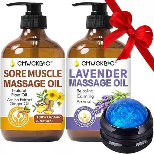 Massage Oil for Massage Therapy, Lymphatic Drainage-Ginger Oil Sore Muscle Arnica Oil &Lavender Oil Relaxing Massage Oils for Date Night, Massage Ball, Fathers Day Gift for Husband, Men, Gifts for Him Her