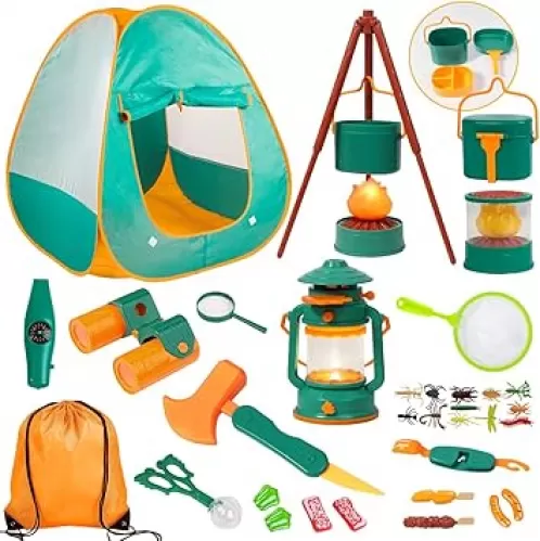 Meland Kids Camping Set with Tent - Toddler Toys for Boys with Campfire, Camping Toys for Kids Indoor Outdoor Pretend Play, Gift Idea for Boys Age 3, 4, 5, 6 Year Old Birthday Christmas (Green)