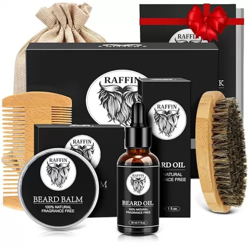 Mens Gifts - Beard Kit with Oil, Balm, Brush, Comb, Scissors, E-book, Outfits Men