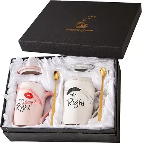 Mr and Mrs Coffee Mugs Set - Unique Wedding Gifts For Bride Groom His and Her Anniversary Engagement Bridal Shower Gift for Him Her Couples Gifts for Mom Dad Parents Present Valentine