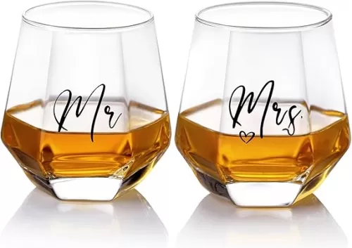 Mr and Mrs Wine Glasses Wedding Gifts for Bride and Groom -Gifts for Bridal Shower Engagement Wedding and Married Anniversary-His & Hers, Engagement Gift