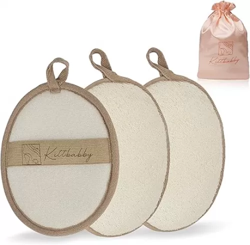 Natural Loofah Body Scrubber - Exfoliating Bath & Shower Sponge for Women, Men & Kids - Soft Facial & Back Scrub Pads - Eco-Friendly - Perfect Travel Gift Set for Family (3 Pack)