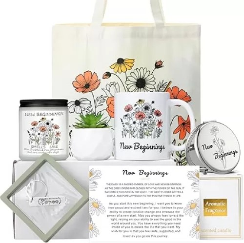 New Beginnings Box Gifts for Women Daisy Mug & Candle Basket Farewell Gifts for Coworkers, Going Away, Goodbye, Good Luck, Leaving Job, Graduation, Breakup, Divorce for Friends
