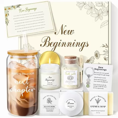 New Beginnings Gifts for Women, Farewell Gifts For Coworkers, New Job Going Away Break Up Divorce Goodbye Good Luck Gift Box, Self Care Gifts for Women Her Best Friends Sister Mom w/ Drinking Jars