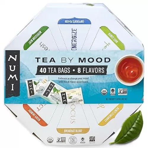 Numi Organic Tea By Mood Gift Set, 40 Tea Bag Assortment, Premium Organic Black, Pu-erh, Green, Maté, Rooibos & Herbal Teas