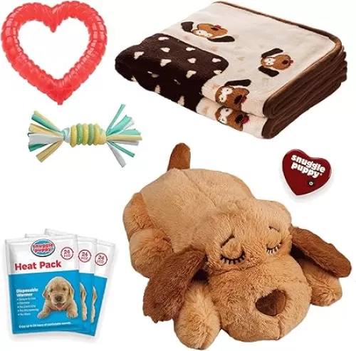Original Snuggle Puppy Essentials Starter Kit - Heartbeat Puppy for Dogs - Calming Aid with 3 Heat Packs, Puppy Teething Toy, Dog Chew Toy and Dog Blanket