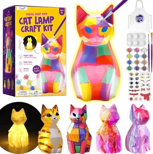 Paint Your Own Cat Lamp Kit, Art Supplies Arts & Crafts Kits, Painting kit for Kids 6-12, Arts and Crafts for Kids Ages 8-12, Toys Girls Boy Birthday Easter Gift Ages 3 4 5 6 7 8 9 10 11 12+