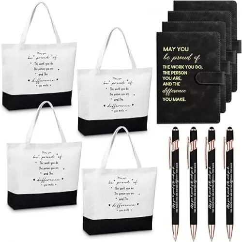Paterr 4 Sets Employee Appreciation Gifts Bulk Motivational Tote Bags Notebooks Pens Team Gifts for Employees Coworkers Teachers