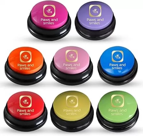 Paws and Smiles Dog Talking Buttons, 8-Pack Recordable Dog Buttons for Communication & Training, Pet Buzzer Set for Dogs & Cats, Game Buzzers, Dog Gifts, Fluent Pet Tool