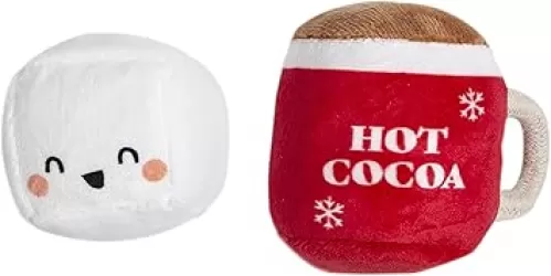 Pearhead Hot Cocoa Christmas Cat Toy Set, Holiday Pet Owner Gift, Holiday Must Have Accessories, Plush Rattle and Crinkle Holiday Cat Toys, Set of 2