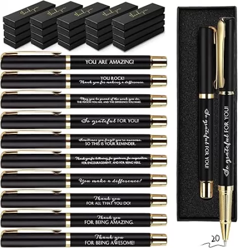 PerKoop 20 Sets Thank You Gifts Inspirational Ballpoint Pen with Boxes Motivational Quote Pen Bulk Employee Appreciation Gift for Coworker Teacher Staff Office Supplies(Black, Thank You)