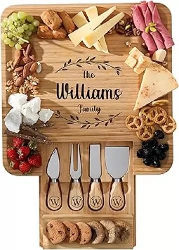 Personalized Charcuterie Boards Gift Set, Custom Engraved Cheese Board, Christmas Gifts for Mom Wedding Gifts for Couples, Bridal Shower, Birthday, Housewarming New Home Gifts for Family or Women