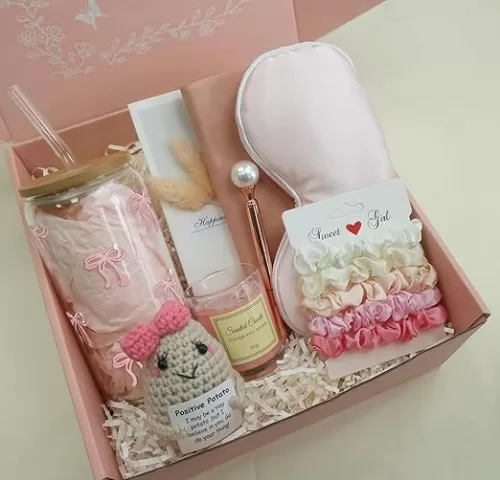 Pink Birthday Gifts for Teen Girls, Inspirational Gifts Basket for Her, Cute Bow Theme Birthday Gifts for Women, Friendship Gifts for Daugther/Sister/Friend /Besite（Pink &Bow)