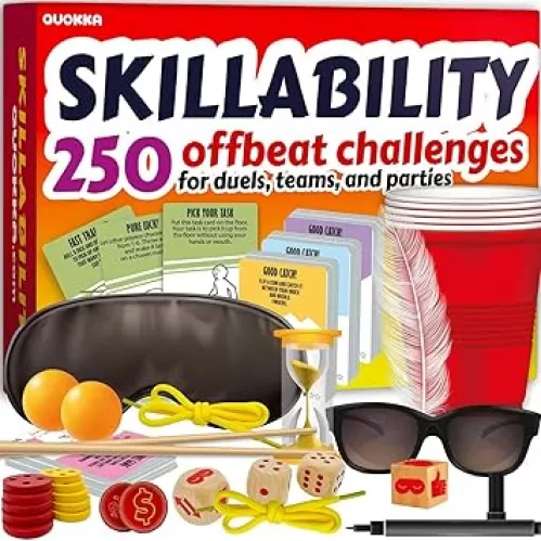 QUOKKA Family Game for Kids and Adults - 250 Unique Cards with Fun and Challenge Tasks Perfect for Game Nights, Party, TeamBuilding - Includes Reusable Props, Special Dice, Interactive Gameplay