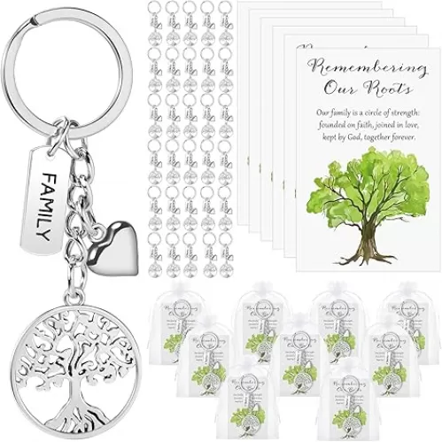 Remuuly 40 Sets Family Reunion Favors Tree Keychain Bulk Family Decor with Cards Bags for Class Reunion Gathering Party Gift