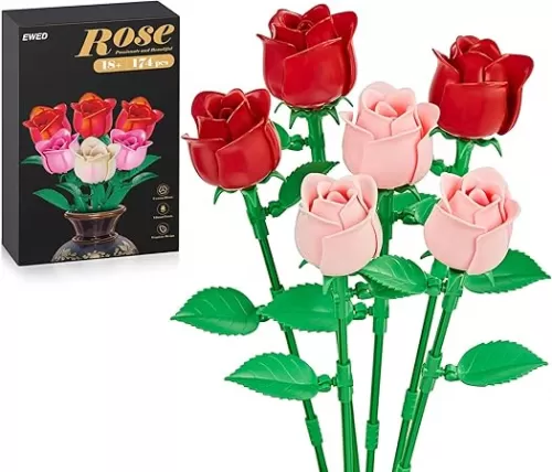 Rose Flower Bouquet Building Set 6-Pack, Thanksgiving Christmas Mother