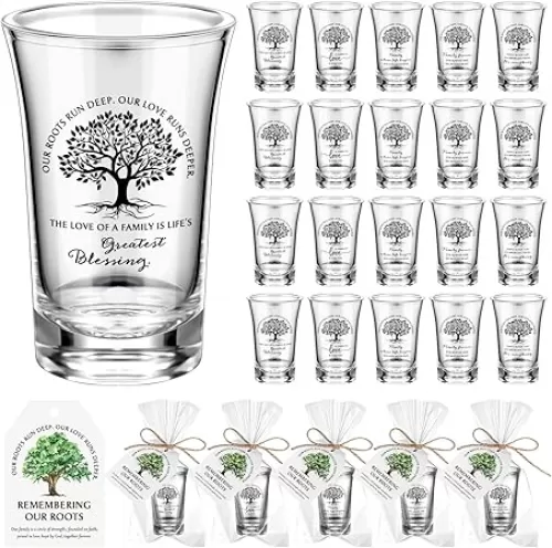 Roshtia 50 Sets Family Reunion Party Favors 5 Styles Family Tree Acrylic Shot Glasses with Inspirational Card and Bag Reunion Gifts