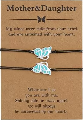 RS First Day of School Mother Daughter Bracelet for 2, Matching Butterfly Set Mother