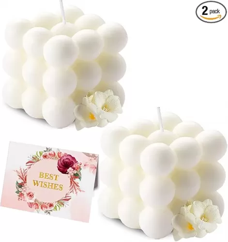 Scented Bubble Candles Gifts Set for Women, Large Candles for Home Decor Scented, 2 x 5.4 oz Soy Wax Aromatherapy Candles, Cube Aesthetic Candle, Ideal Gifts for Valentines Day, Mother