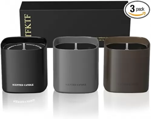 Scented Candles for Men - 3 Pack Teakwood Mens Candles Gift Set | Essential Oil Soy Wax Candle | Luxury Masculine Gifts for Him, Husband, Boyfriend