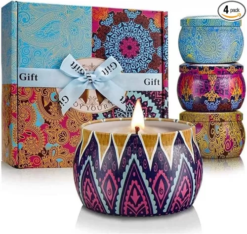 Scented Candles Gift Set, 8% Essential Oil, 4 Pack Aromatherapy Candle, Stress Relief Gifts for Women, 120H Burning, Candles for Home Scented, Ideal for Birthday, Christmas, Thanksgiving, Mother